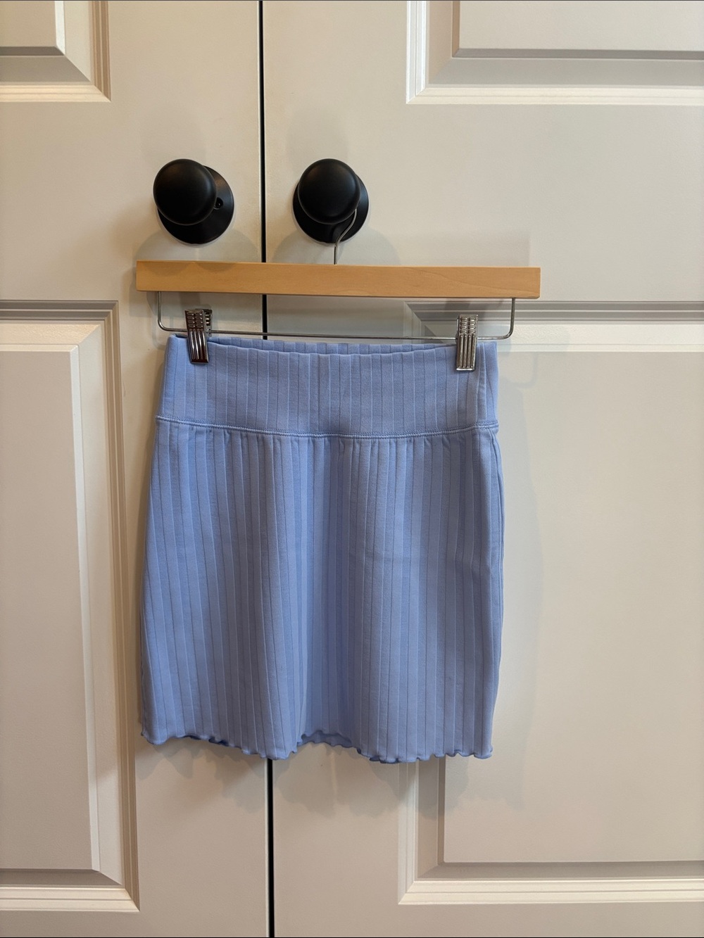 Light Blue Ribbed Knit Skirt - Women